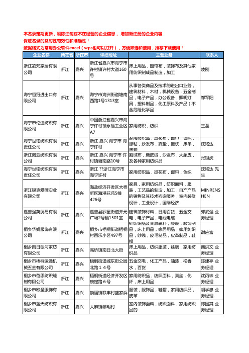 2020新版浙江省嘉兴家用纺织工商企业公司名录名单黄页大全22家