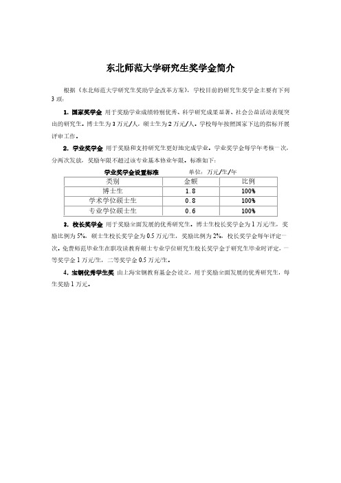 东北师范大学研究生奖学金简介