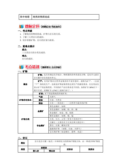 高中地理湘教版必修1第二章第一节地壳的物质组成和物质循环 地壳的物质组成(讲义) Word版含答案