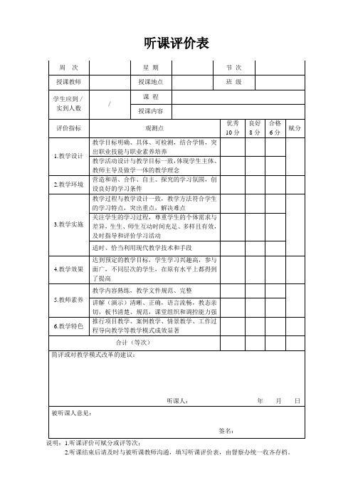 听课评价表