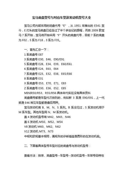 宝马底盘型号与对应车型及发动机型号大全