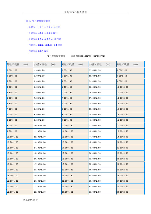 国标O型圈标准尺寸