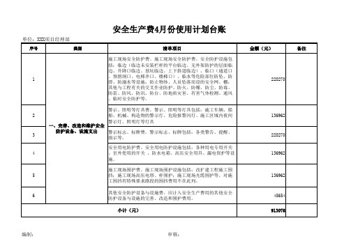 年度和月度安全生产费使用计划台账