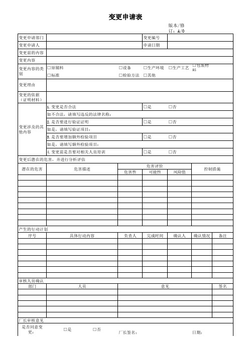 食品生产工艺变更申请表