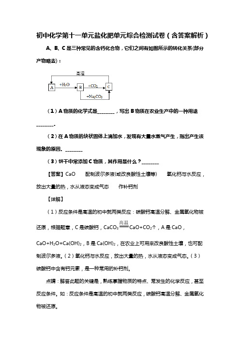 初中九年级化学第十一单元盐化肥单元综合检测试卷(含答案解析)(39)