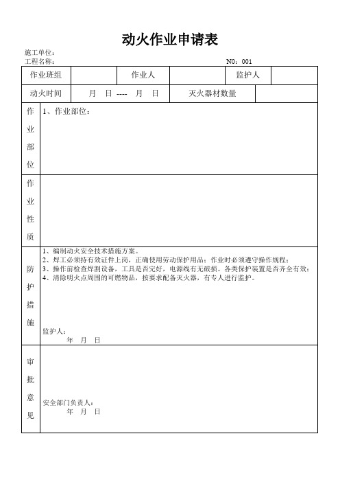 项目施工-动火作业申请表(范本)