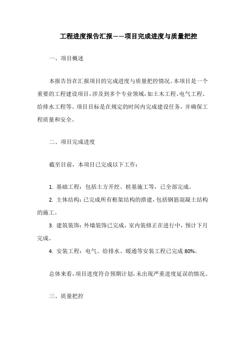 工程进度报告汇报——项目完成进度与质量把控