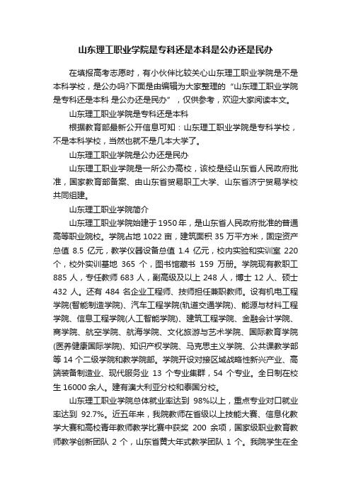 山东理工职业学院是专科还是本科是公办还是民办