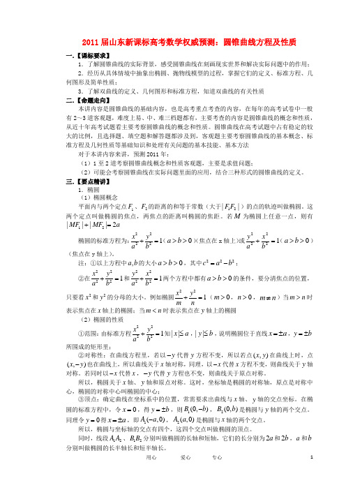 山东省高考数学 权威预测 圆锥曲线方程及性质 新人教版