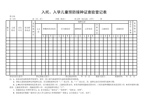 预防接种登记表