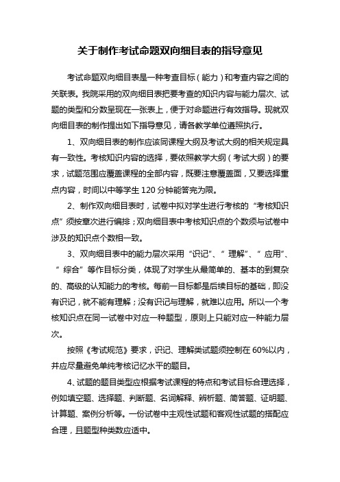 关于制作考试命题双向细目表的指导意见(精)