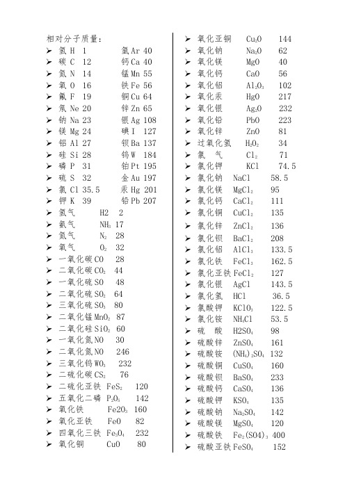 常用相对分子质量