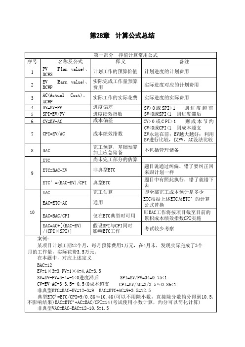 软考中级项目管理师知识点-计算公式总结