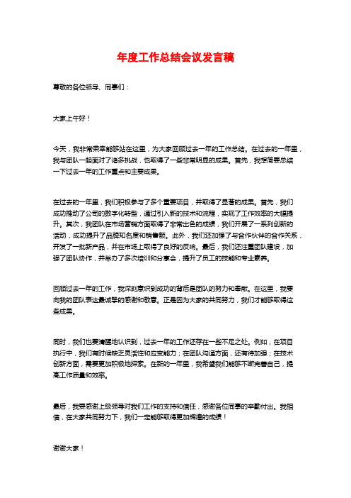 年度工作总结会议发言稿