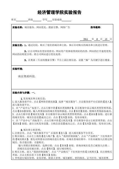 经济管理学院实验报告 电子商务 南京奥派科技