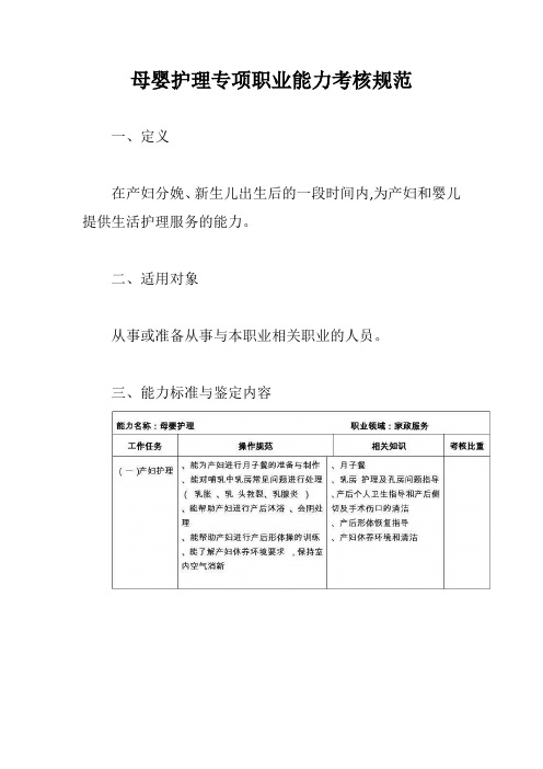 母婴护理专项职业能力考核规范【最新版】