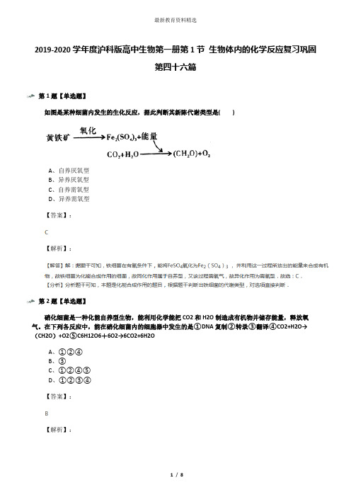 2019-2020学年度沪科版高中生物第一册第1节 生物体内的化学反应复习巩固第四十六篇