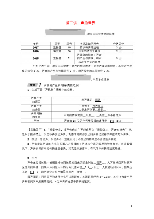 贵州省遵义市2018中考物理总复习第2讲声的世界201712112110