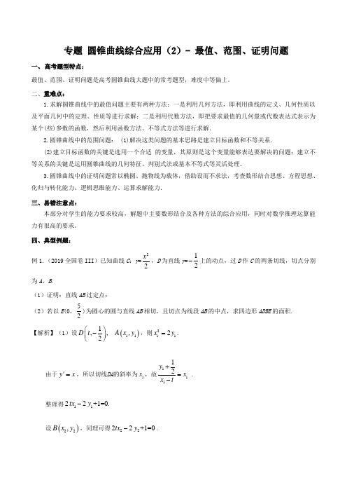 高考数学(理)圆锥曲线综合最值、范围、证明问题