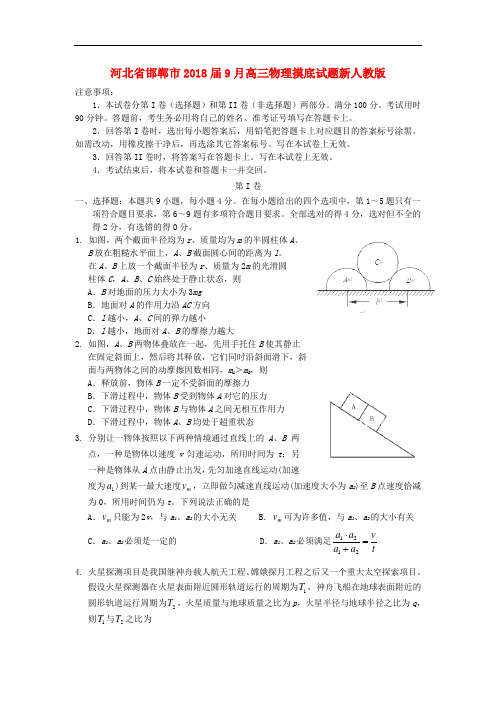 2018届9月高三物理摸底试题新人教版