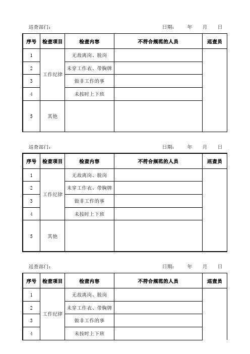 工作纪律日常巡查记录表