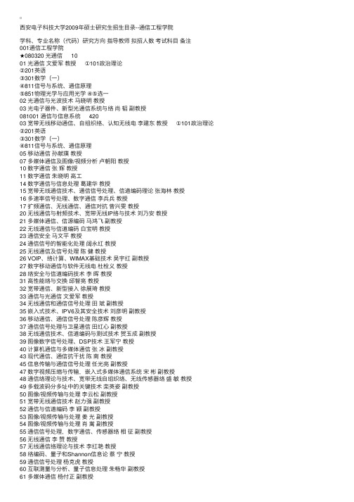 西安电子科技大学2009年硕士研究生招生目录--通信工程学院