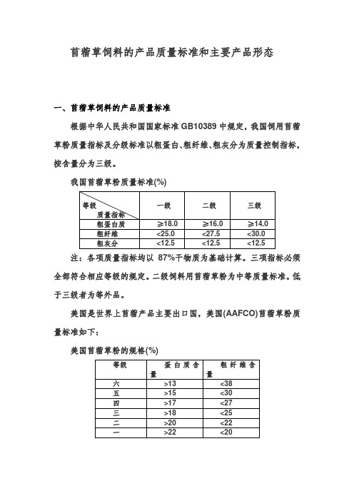 苜蓿草饲料的产品质量标准和主要产品形态