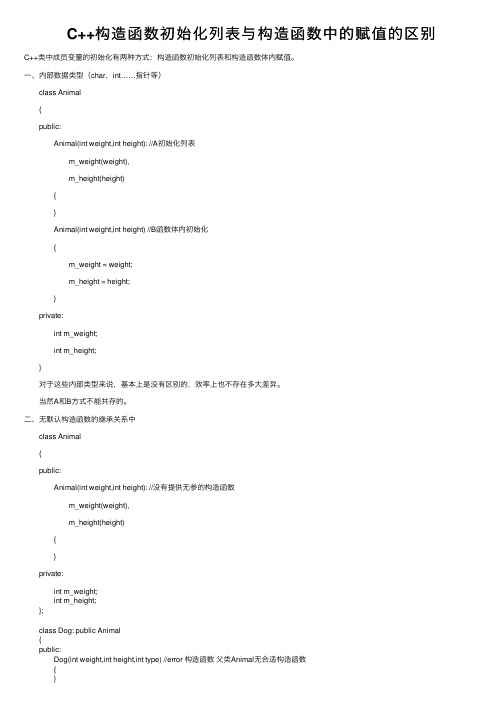 C++构造函数初始化列表与构造函数中的赋值的区别