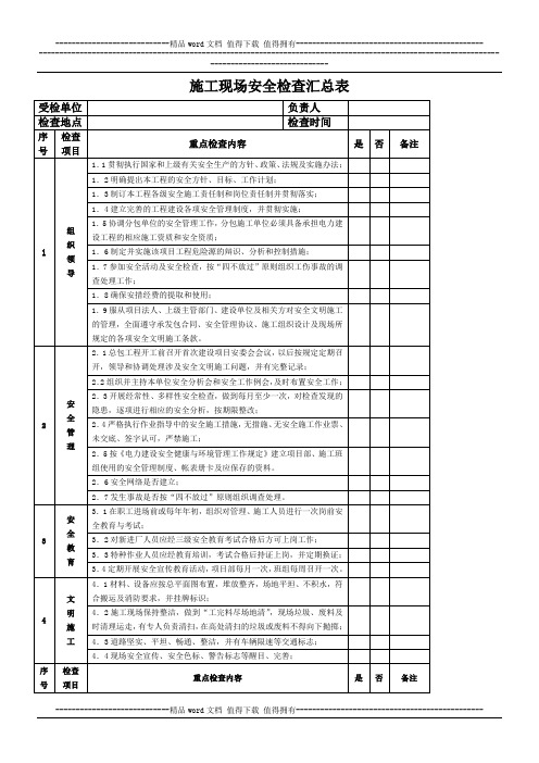 施工现场安全检查汇总表