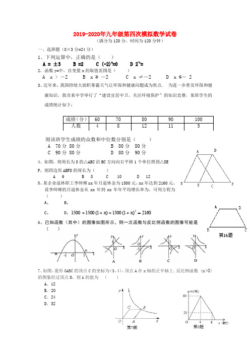 2019-2020年九年级第四次模拟数学试卷