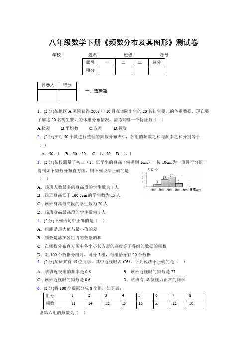 2019-2020初中数学八年级下册《频数分布及其图形》专项测试(含答案) (974)