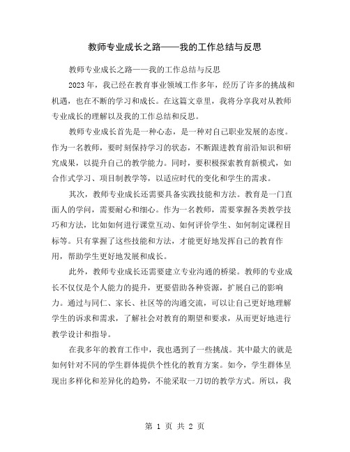 教师专业成长之路——我的工作总结与反思