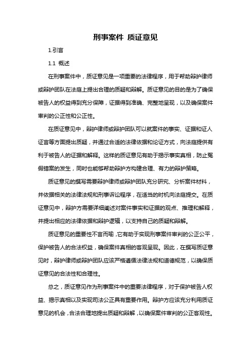 刑事案件 质证意见