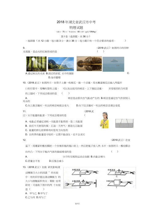 2018年武汉市中考物理试题Word-学生版含答案