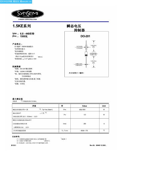 1.5KE43CA(SynSemi)中文数据手册「EasyDatasheet」