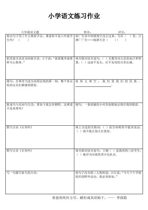 小学六年级语文课堂延伸训练I (96)