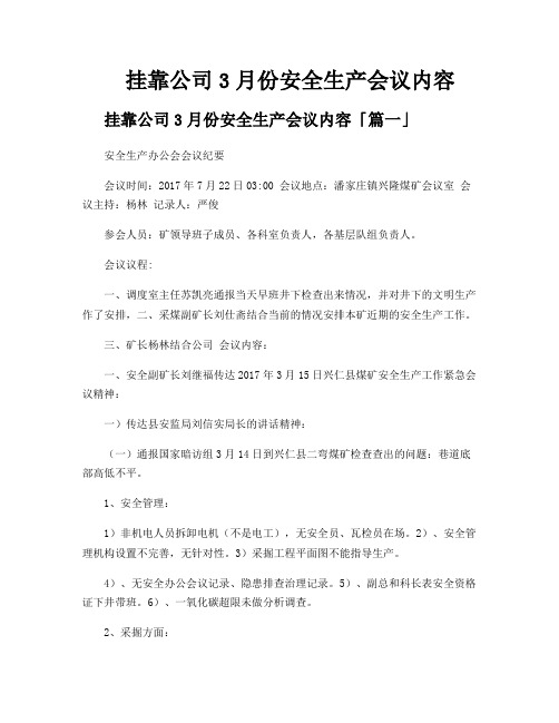 挂靠公司3月份安全生产会议内容