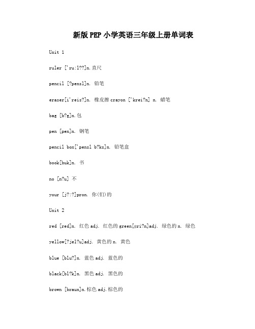 新版PEP小学英语(3-5年级)单词表