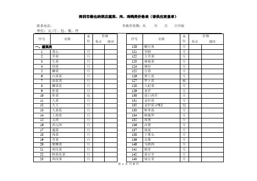 维也纳酒店-蔬菜肉类价格表