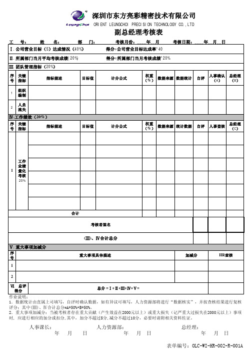 副总经理绩效考核使用表单OLC-WI-HR-002-R-001A