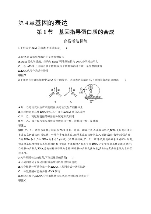 高中生物(新人教版)必修第二册课后习题：基因指导蛋白质的合成(课后习题)【含答案及解析】