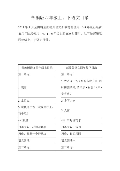 部编版语文四年级上下全册目录