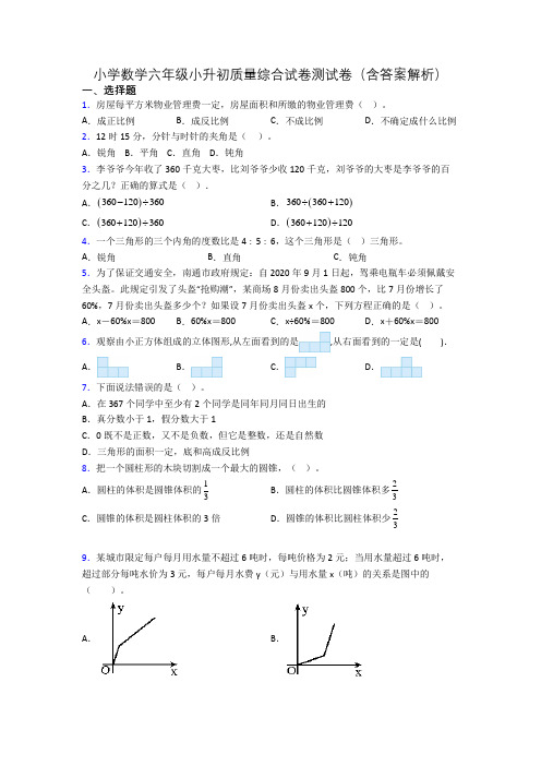 小学数学六年级小升初质量综合试卷测试卷(含答案解析)