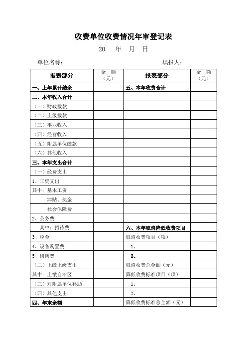 收费单位收费情况年审登记表