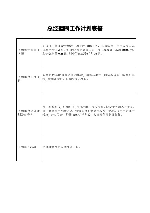 总经理周工作计划表格