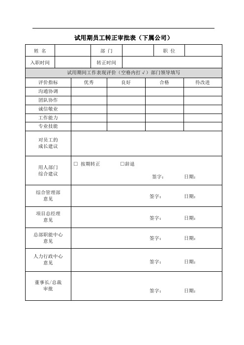 试用期员工转正审批表