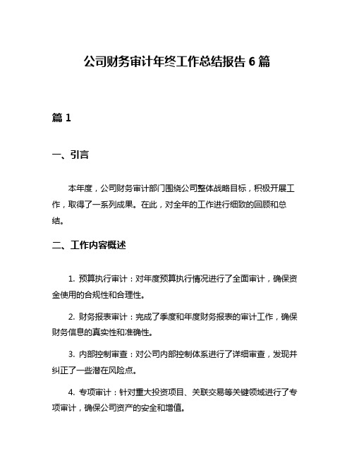 公司财务审计年终工作总结报告6篇