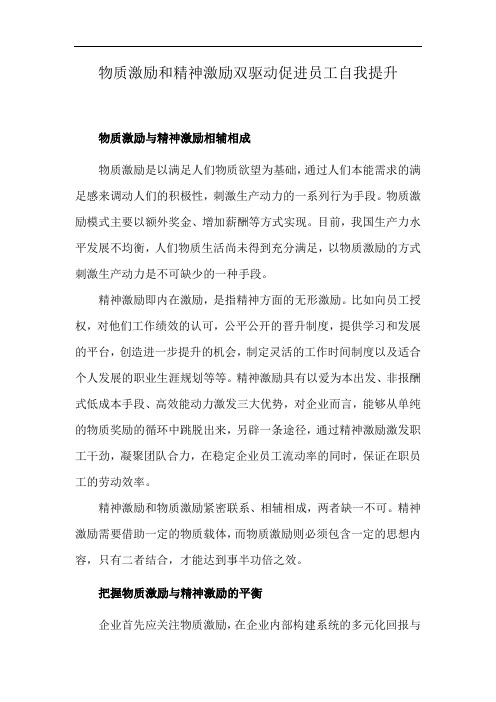 物质激励和精神激励双驱动促进员工自我提升