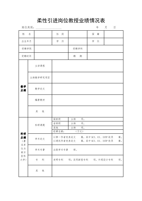 柔性引进岗位教授业绩情况表