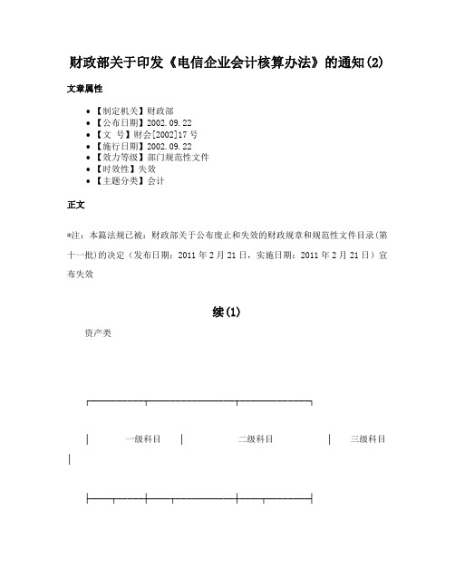 财政部关于印发《电信企业会计核算办法》的通知(2)